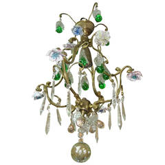 Fine Bronze and Crystal and Porcelain Chandelier