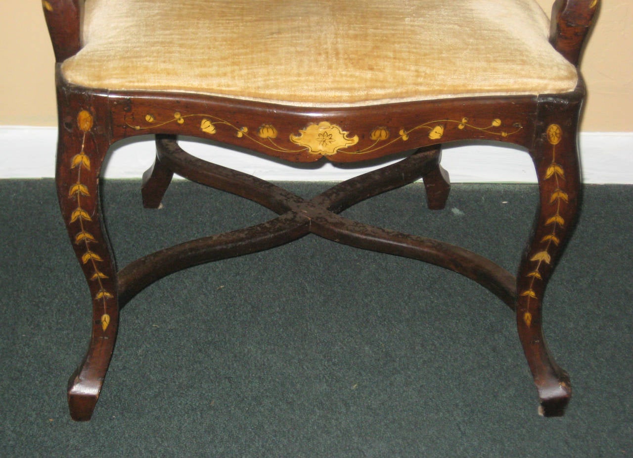 19th Century Dutch Mahogany and Marquetry Inlaid Armchair For Sale