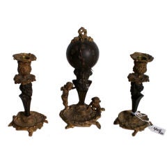 Empire style 3 pc. Gilt and patinated bronze clock garniture