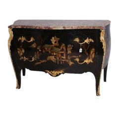 Louis XV style black lacquer Japanned bombe commode
