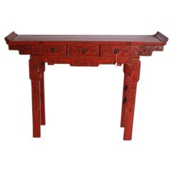 Chinese red lacquer elm wood alter table
