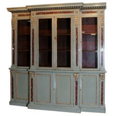 Antique Continental carved green painted faux marble and parcel-gilt two