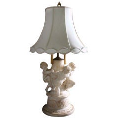 Antique Italian 19th C carved alabaster bacchanal group mounted as lamp