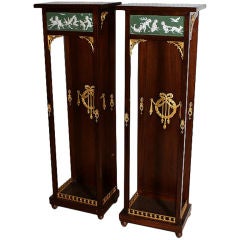 19th C French mahogany Empire style bronze-mounted pedestals