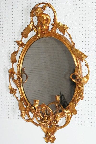 19th C carved wood and gilt gesso figural girandole mirror (K26) In Good Condition In Miami, FL