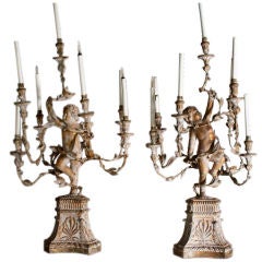 Pair of large Italian 18th century carved wood candleabra