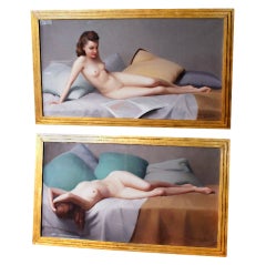 Two Robert Duflos "Reclining Nude" Pastels on Paper