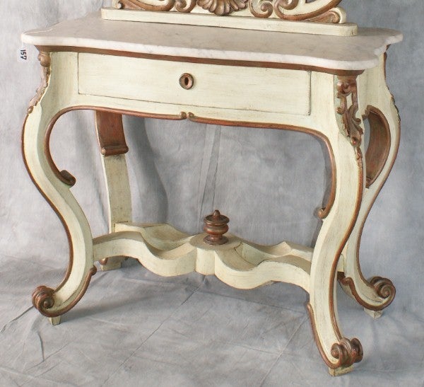 Italian Carved and Painted Marble-Top Vanity and Mirror, Reduced In Good Condition In Miami, FL