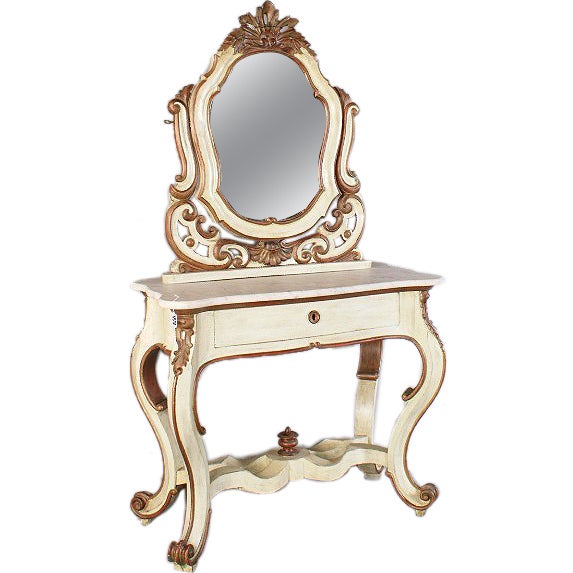 Italian Carved and Painted Marble-Top Vanity and Mirror, Reduced