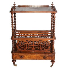 English Burl Walnut Canterbury with Original Casters