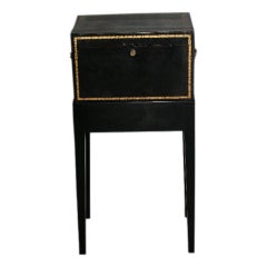 Antique George III Black Lacquered Chinoiserie Tea Caddie on Stand