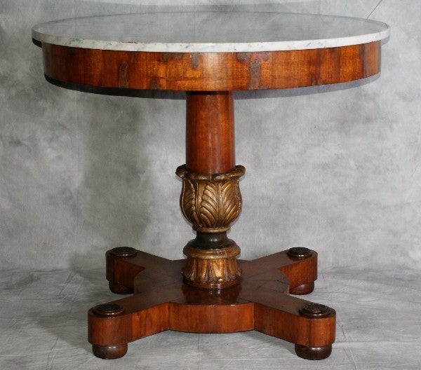 Round French mahogany marble top center table