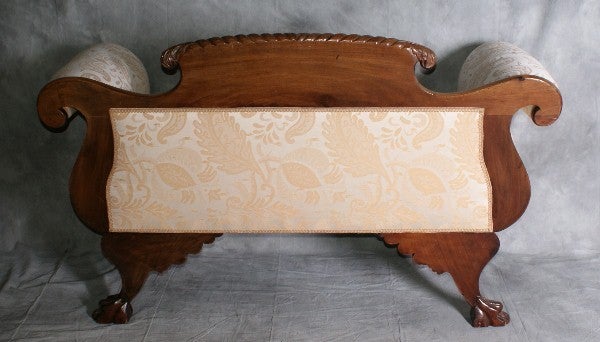 19th Century 19th c. Empire carved mahogany settee with paw feet - REDUCED
