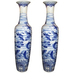 Antique Monumental Pair of 19th c Chinese Porcelain Palace Size Vases (K35)