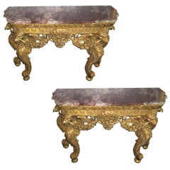 A Nice Pair of French marble-top gilt-wood Console Tables (K92)