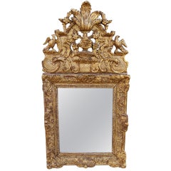Antique 18th C.  Small French Gold Mirror with Birds and Flowers