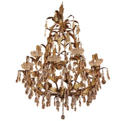 21st C. French 12-Arm Crystal & Told Chandelier
