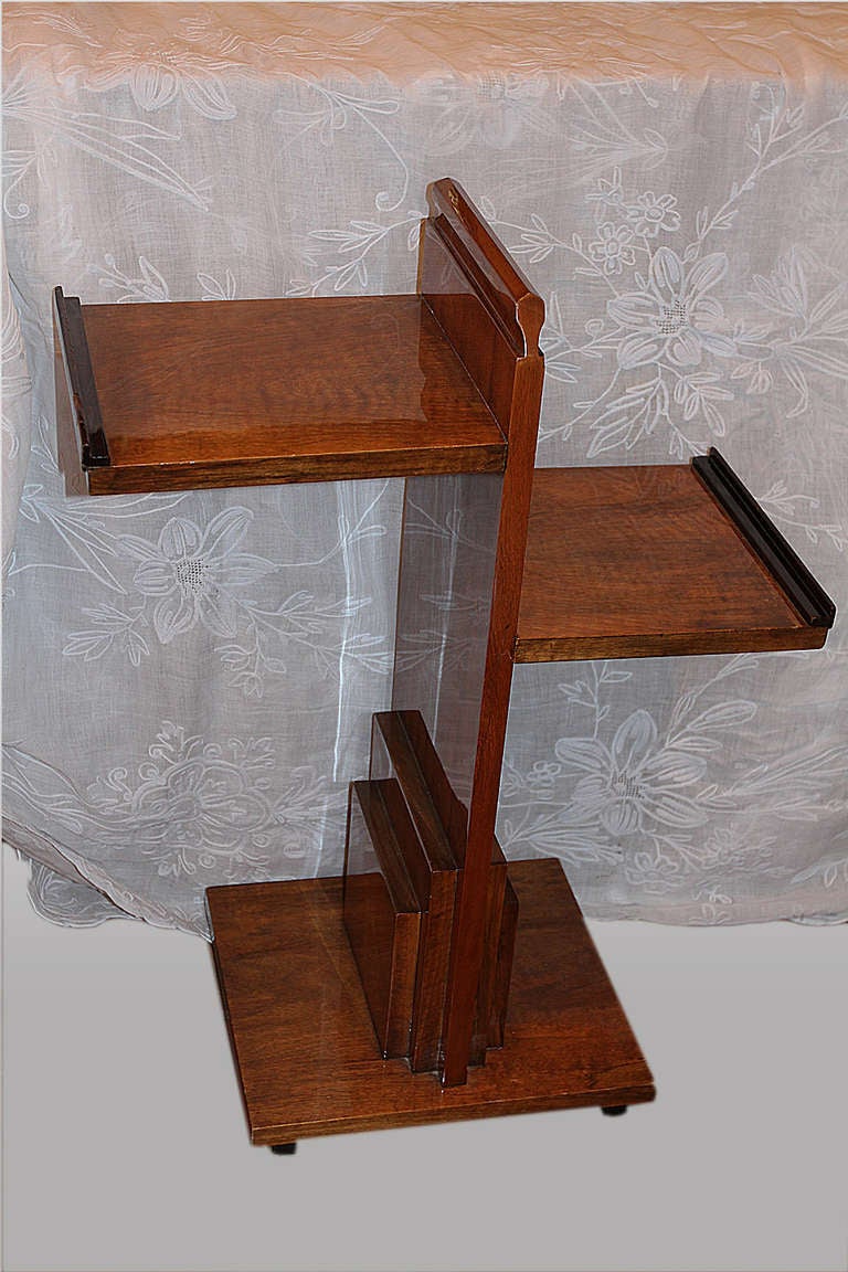 Louis Majorelle parcel stained mahogany and walnut two tiered side table, circa 1930
H 29½