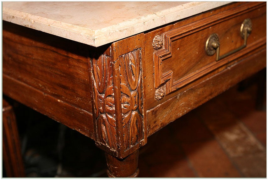 LOUIS XVI STYLE CONSOLE WITH ONE DRAWER AND LIMESTONE TOP.  FROM AIXE EN PROVENCE, CIRCA 1865.<br />
H 32½