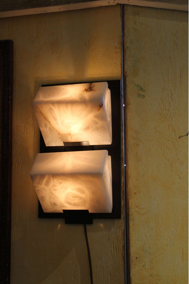 Re-edition Double Light Sconce with Alabaster Shade