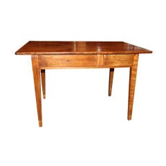Antique 19th C. French Cherry Table with Two Drawers