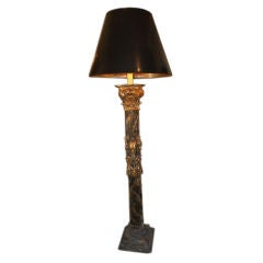 French Polychrome Wooden Column Floor Lamp with Shade