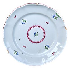 18th C. Round French Plate With Blue Flowers
