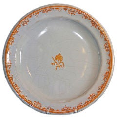 French Round Platter with Orange Border 
Flower