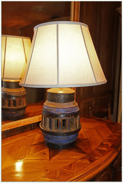 19TH CENTURY FRENCH WHEEL BEARING CONVERTED INTO LAMP WITH SHADE