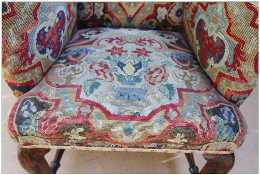 Needlepoint 18th C. English George I Upholstered Armchair