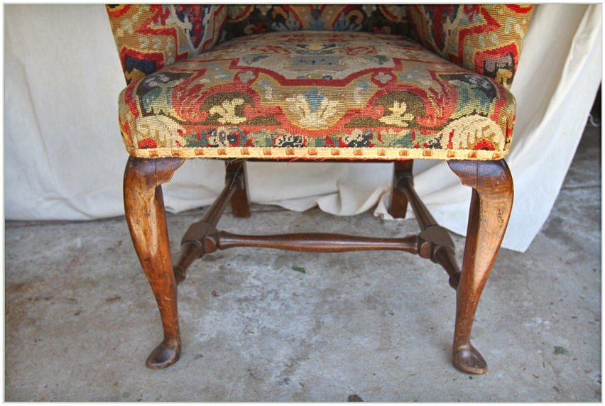 Wood 18th C. English George I Upholstered Armchair