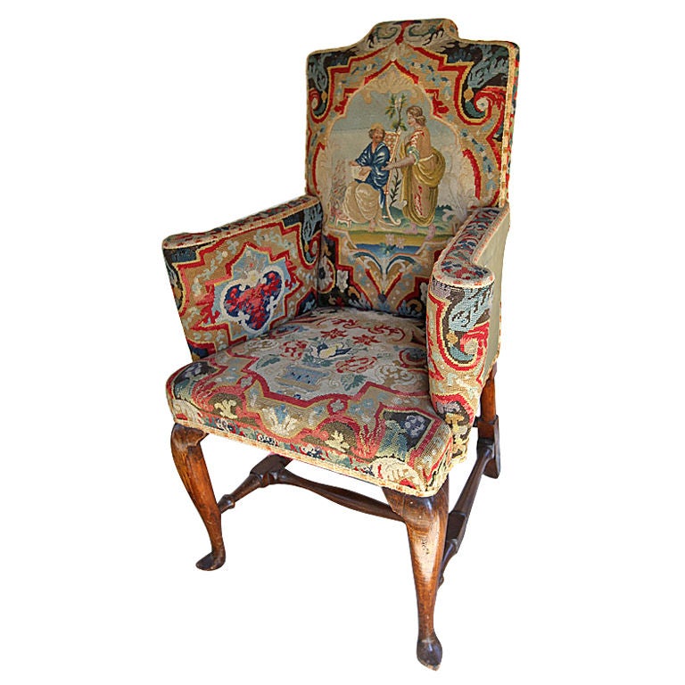 18th C. English George I Upholstered Armchair
