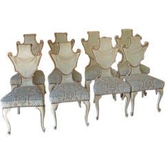 Set/8 Venetian Rococo Style Painted Dining Chairs