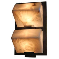 Re-edition Double Light Sconce with Alabaster Shade