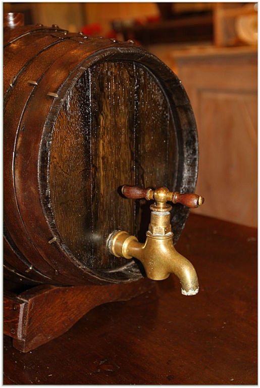 French 19th C. Wooden Wine Cask with Bronze Spigot