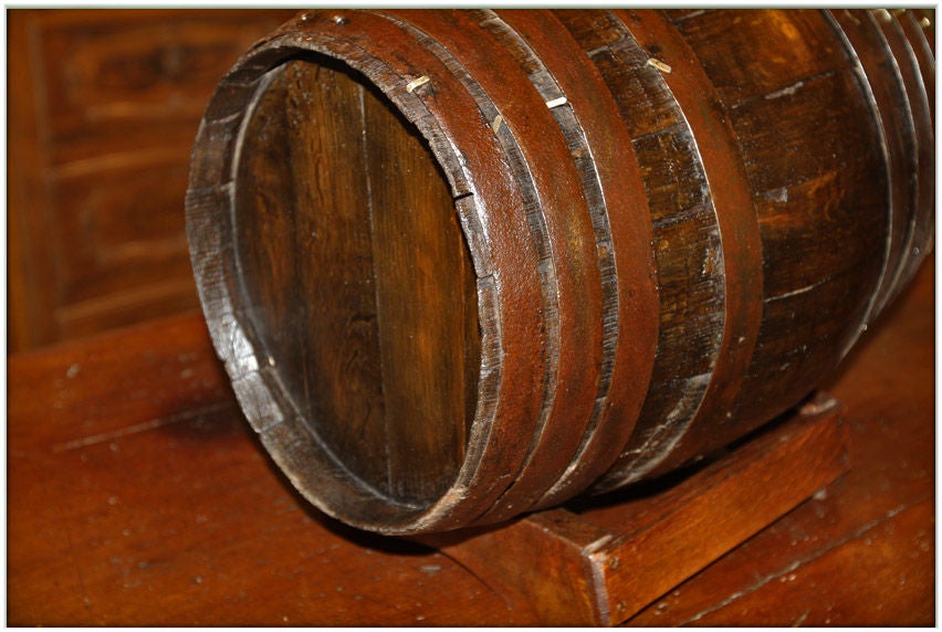 19th C. Wooden Wine Cask with Bronze Spigot 1