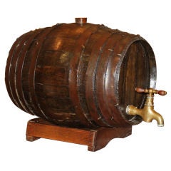 Used 19th C. Wooden Wine Cask with Bronze Spigot