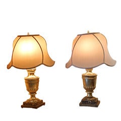Pair of 18th C. Italian Urn Lamps With Custom Silk Shades