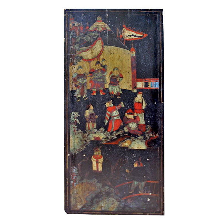 18th C. Hand Painted Wooden Oriental Screen For Sale