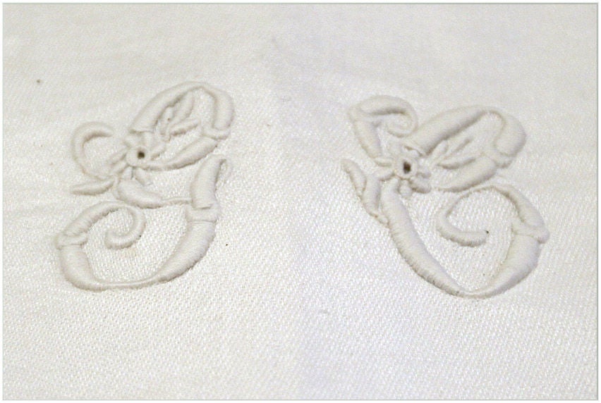 19th Century Set/9 French Napkins with Initials 