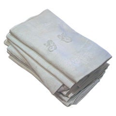 Set/9 French Napkins with Initials "GC"
