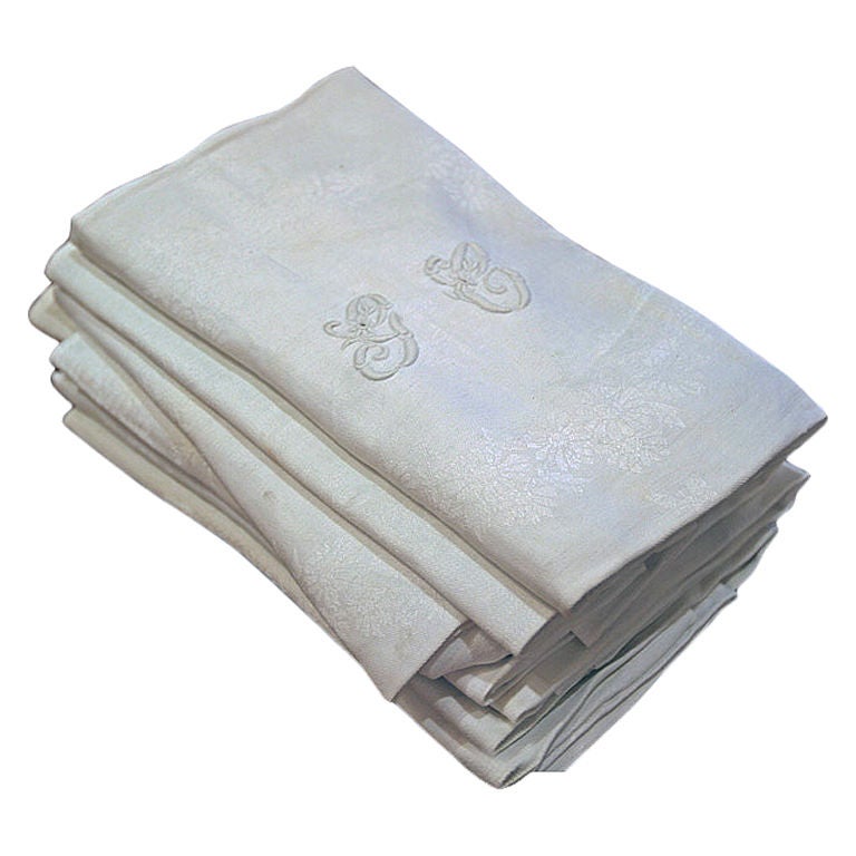 Set/9 French Napkins with Initials "GC" For Sale