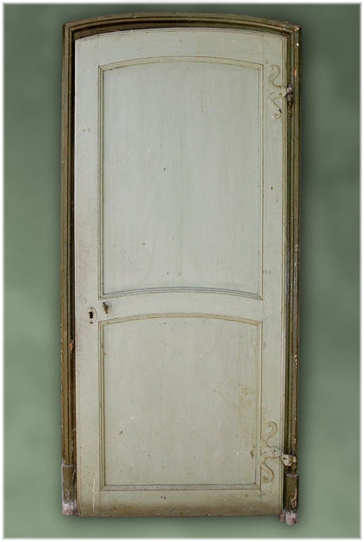 18TH CENTURY ITALIAN PAINTED DOOR WITH FRAME FROM NAPLES.  HAS ORIGINAL HARDWARE. CIRCA 1780      <br />
FRAME:  H 82½