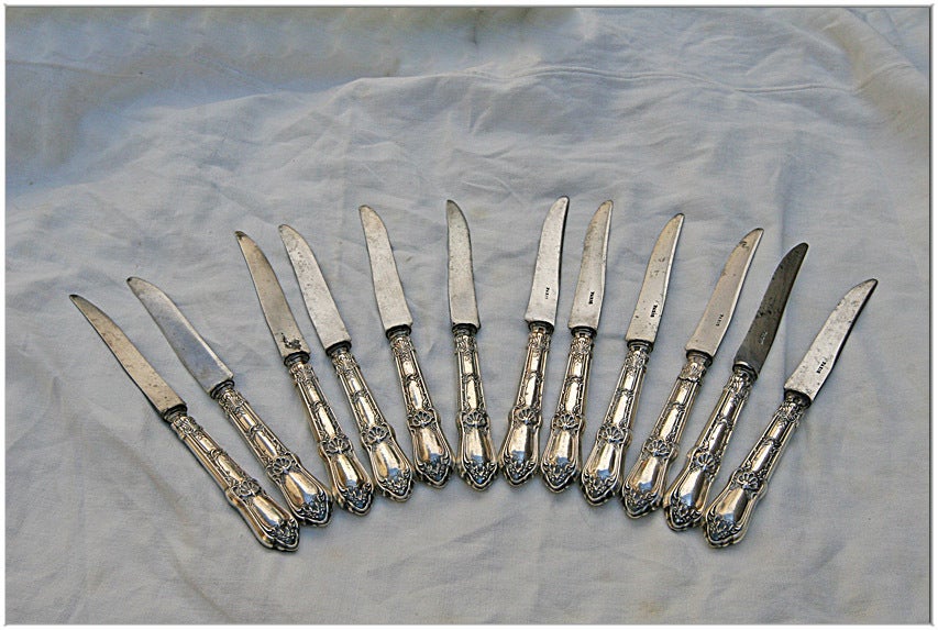 set of 12 sterling silver knives