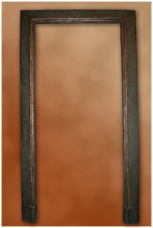 LATE 17TH CENTURY ITALIAN SALVATOR ROSA GREEN AND SILVER PAINTED NEAPOLITAN DOOR FRAME.
OUTSIDE:  H - 9' 5½