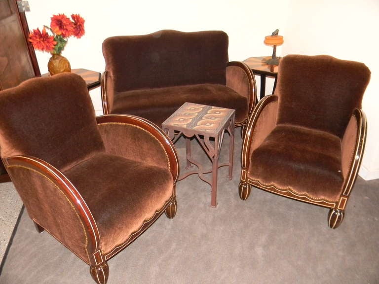 Mid-20th Century Important French Art Deco Sofa Settee and Chairs