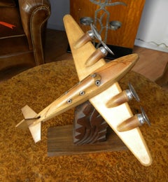 Vintage Original French Wood and Chrome Model Plane Art Deco, Period 1930s