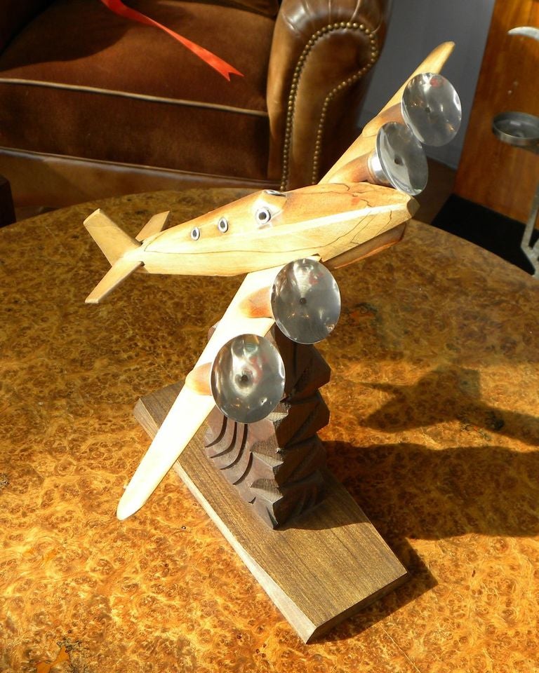 Original French Wood and Chrome Model Plane Art Deco, Period 1930s