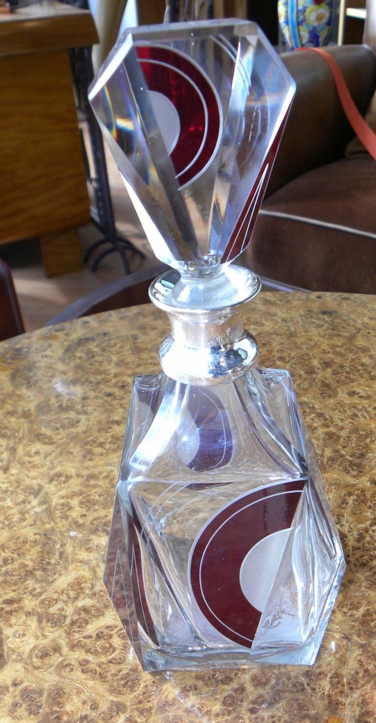 Very Rare Original Art Deco Czech Whisky Decanter Set 1930s in Ruby Red 3