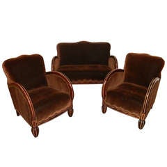 Important French Art Deco Sofa Settee and Chairs